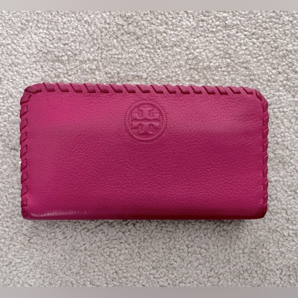 Tory Burch Pink Leather Continental Zip Wallet